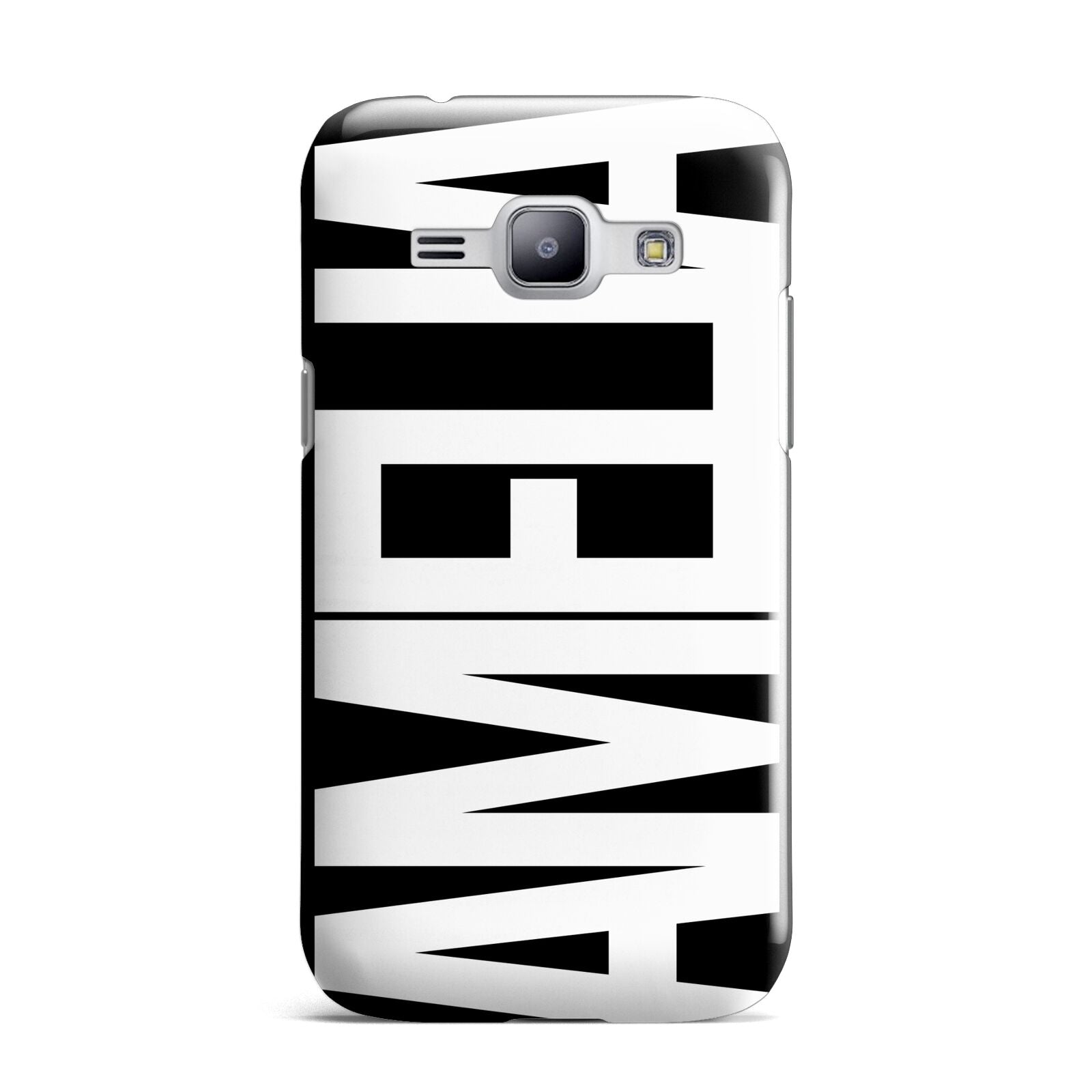 Black with Bold White Name Samsung Galaxy J1 2015 Case