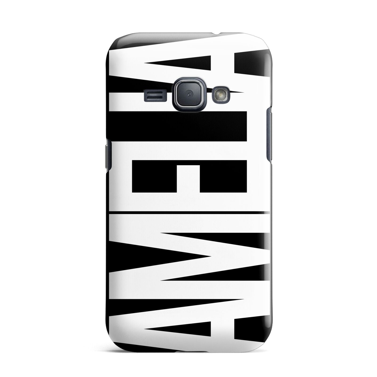 Black with Bold White Name Samsung Galaxy J1 2016 Case
