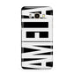 Black with Bold White Name Samsung Galaxy J7 2016 Case on gold phone