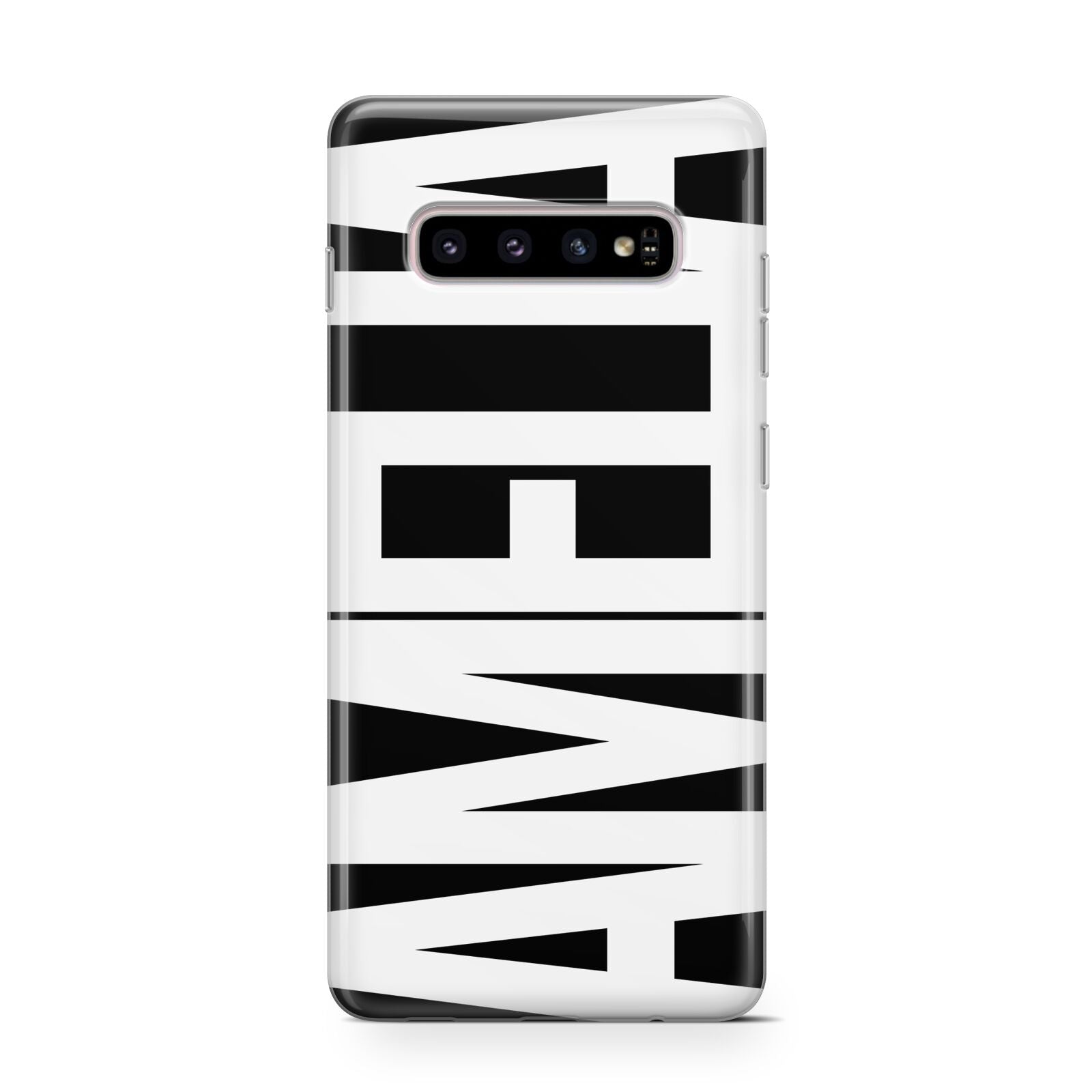 Black with Bold White Name Samsung Galaxy S10 Case