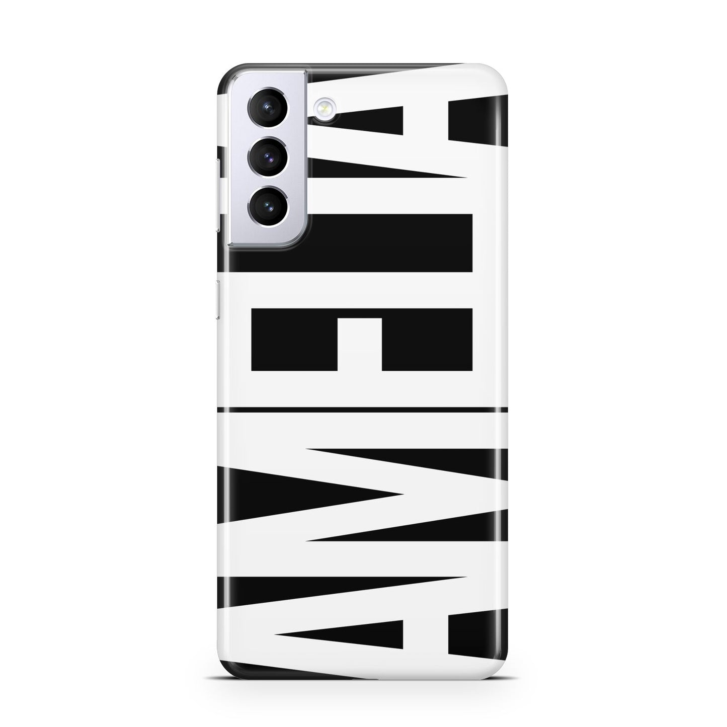 Black with Bold White Name Samsung S21 Plus Phone Case