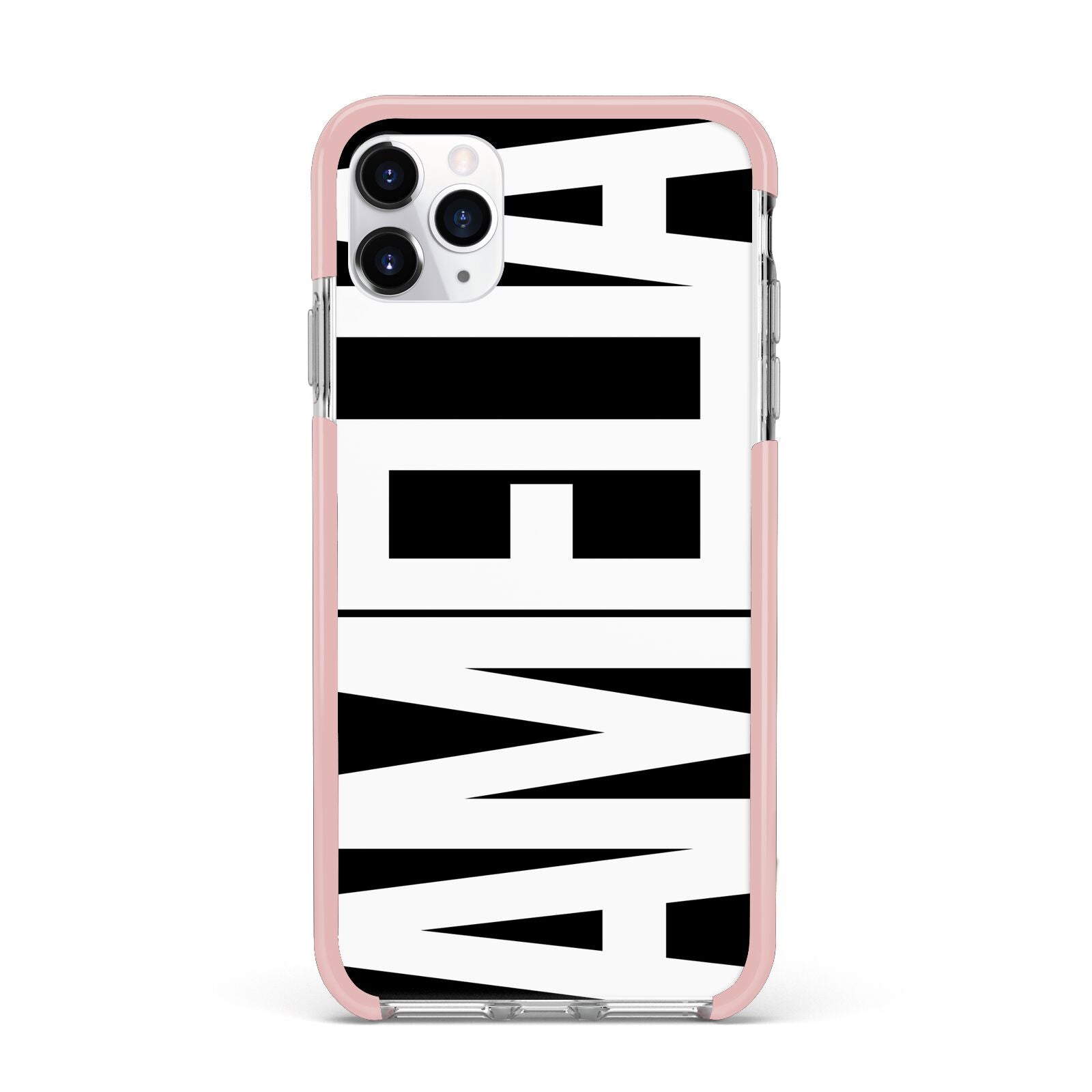 Black with Bold White Name iPhone 11 Pro Max Impact Pink Edge Case