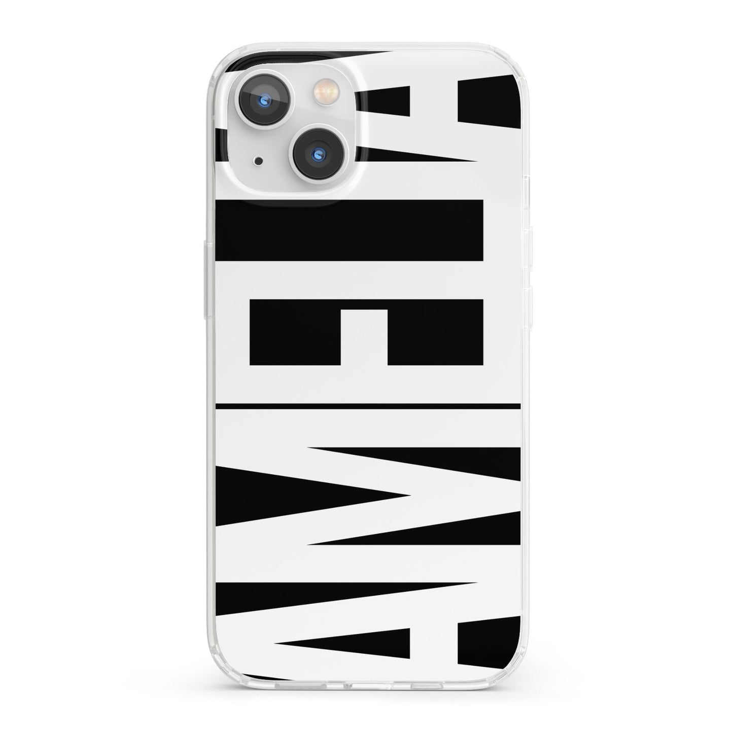 Black with Bold White Name iPhone 13 Clear Bumper Case