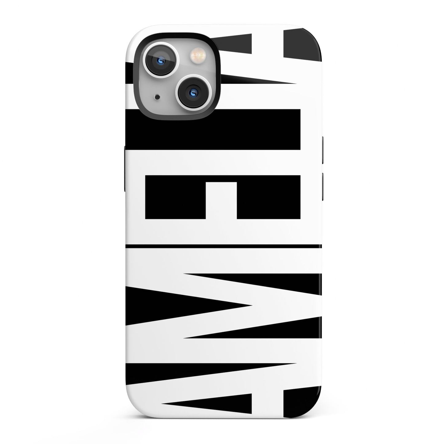 Black with Bold White Name iPhone 13 Full Wrap 3D Tough Case