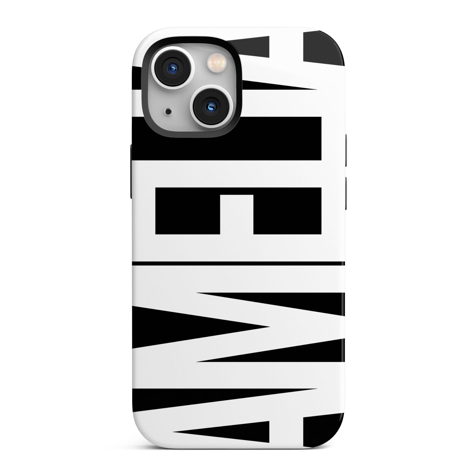 Black with Bold White Name iPhone 13 Mini Full Wrap 3D Tough Case