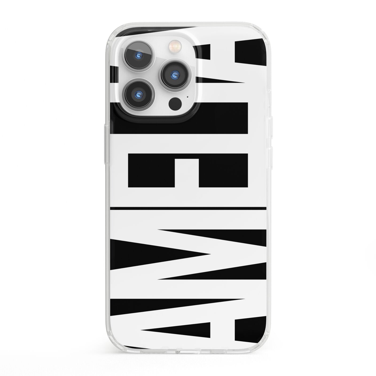Black with Bold White Name iPhone 13 Pro Clear Bumper Case