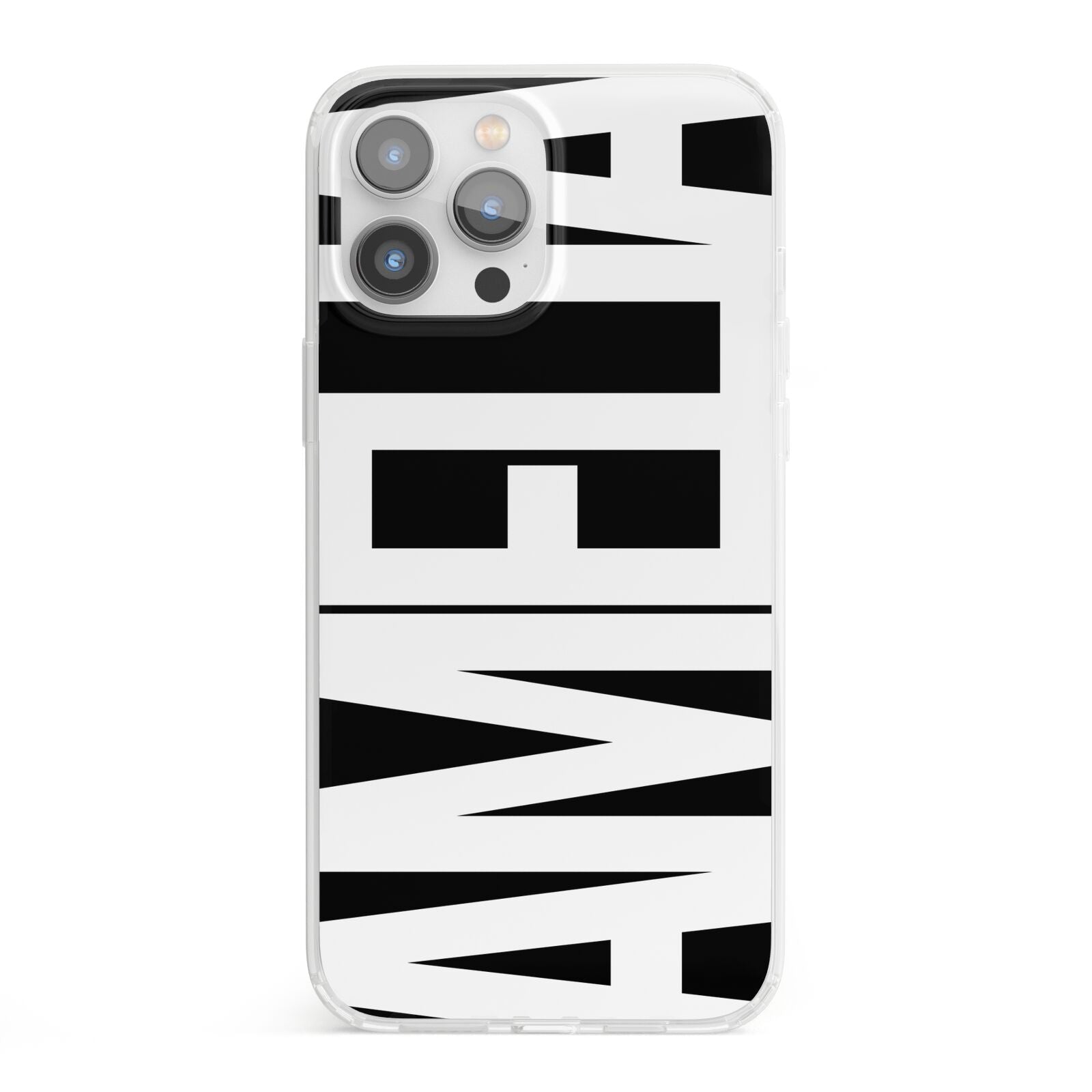 Black with Bold White Name iPhone 13 Pro Max Clear Bumper Case