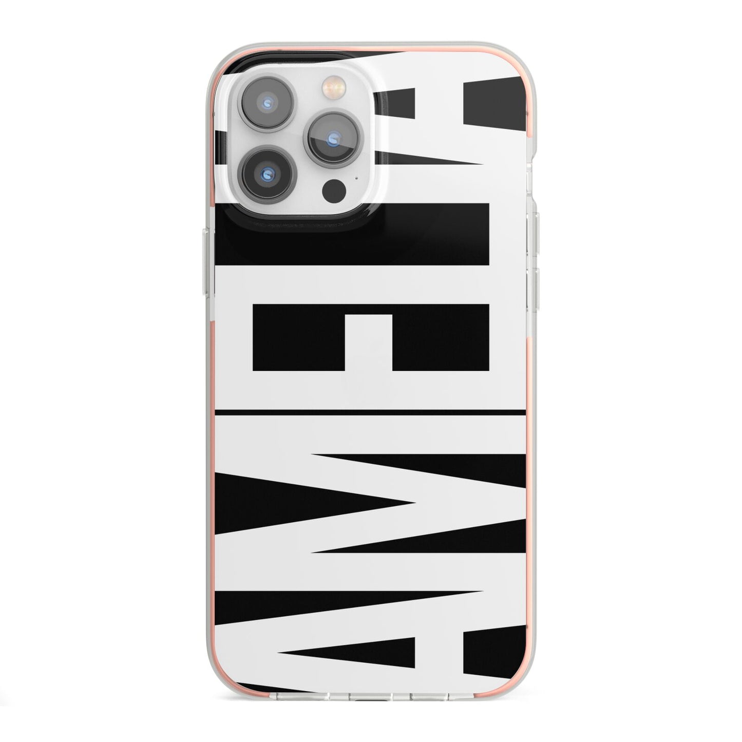 Black with Bold White Name iPhone 13 Pro Max TPU Impact Case with Pink Edges