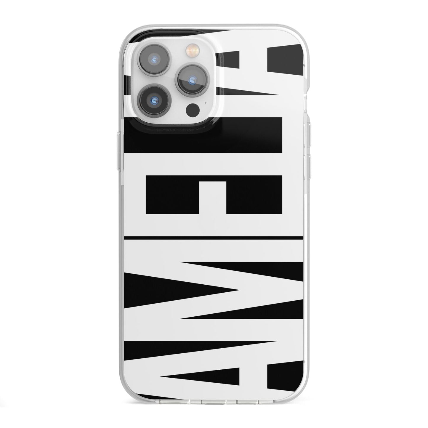 Black with Bold White Name iPhone 13 Pro Max TPU Impact Case with White Edges