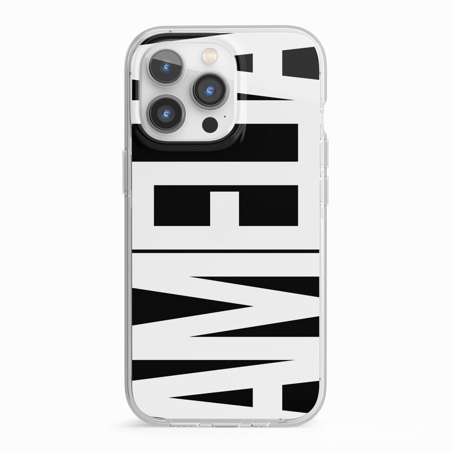 Black with Bold White Name iPhone 13 Pro TPU Impact Case with White Edges