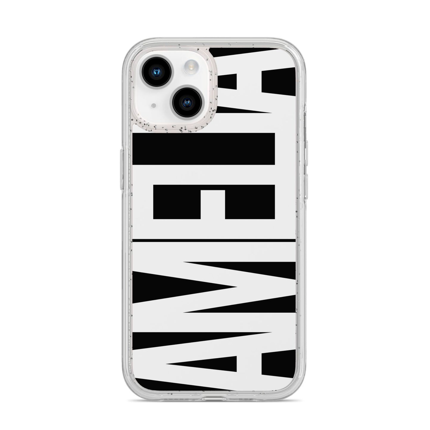 Black with Bold White Name iPhone 14 Glitter Tough Case Starlight