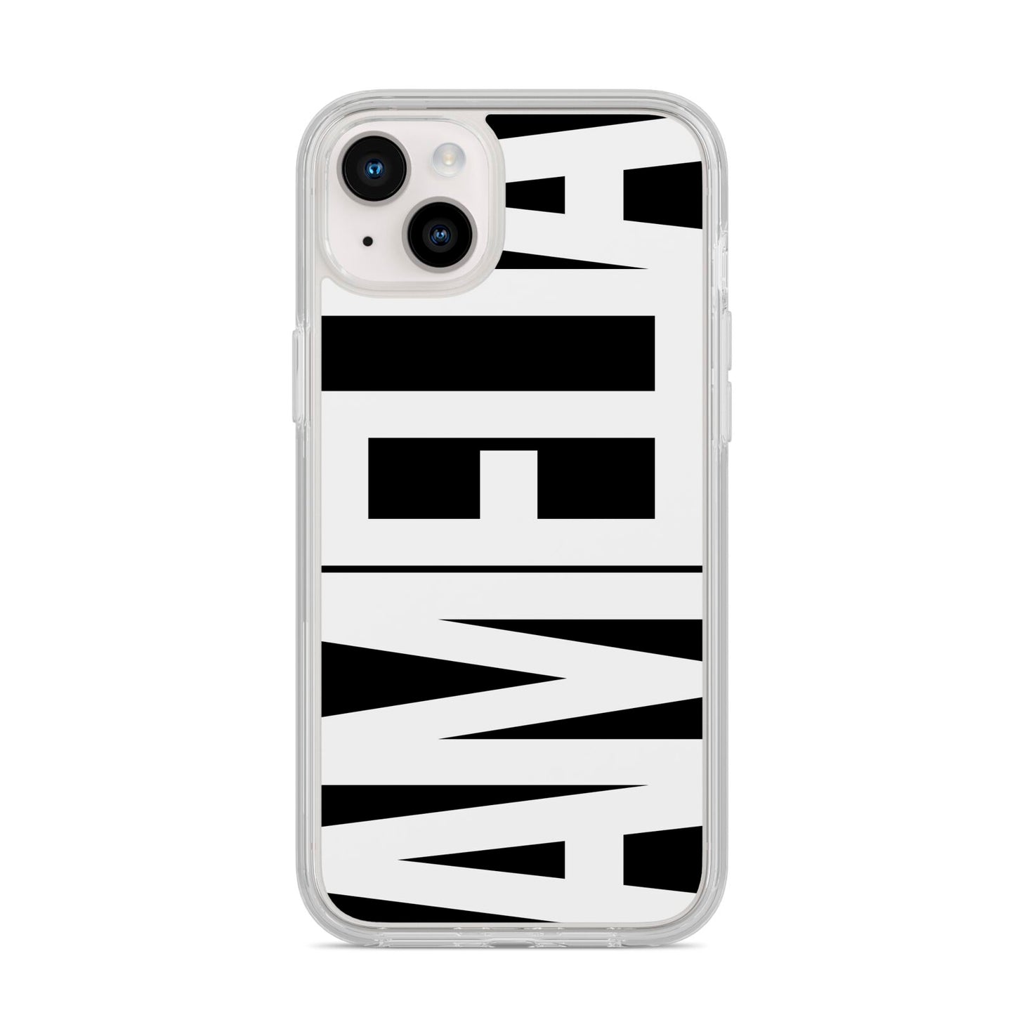 Black with Bold White Name iPhone 14 Plus Clear Tough Case Starlight
