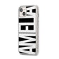 Black with Bold White Name iPhone 14 Plus Glitter Tough Case Starlight Angled Image
