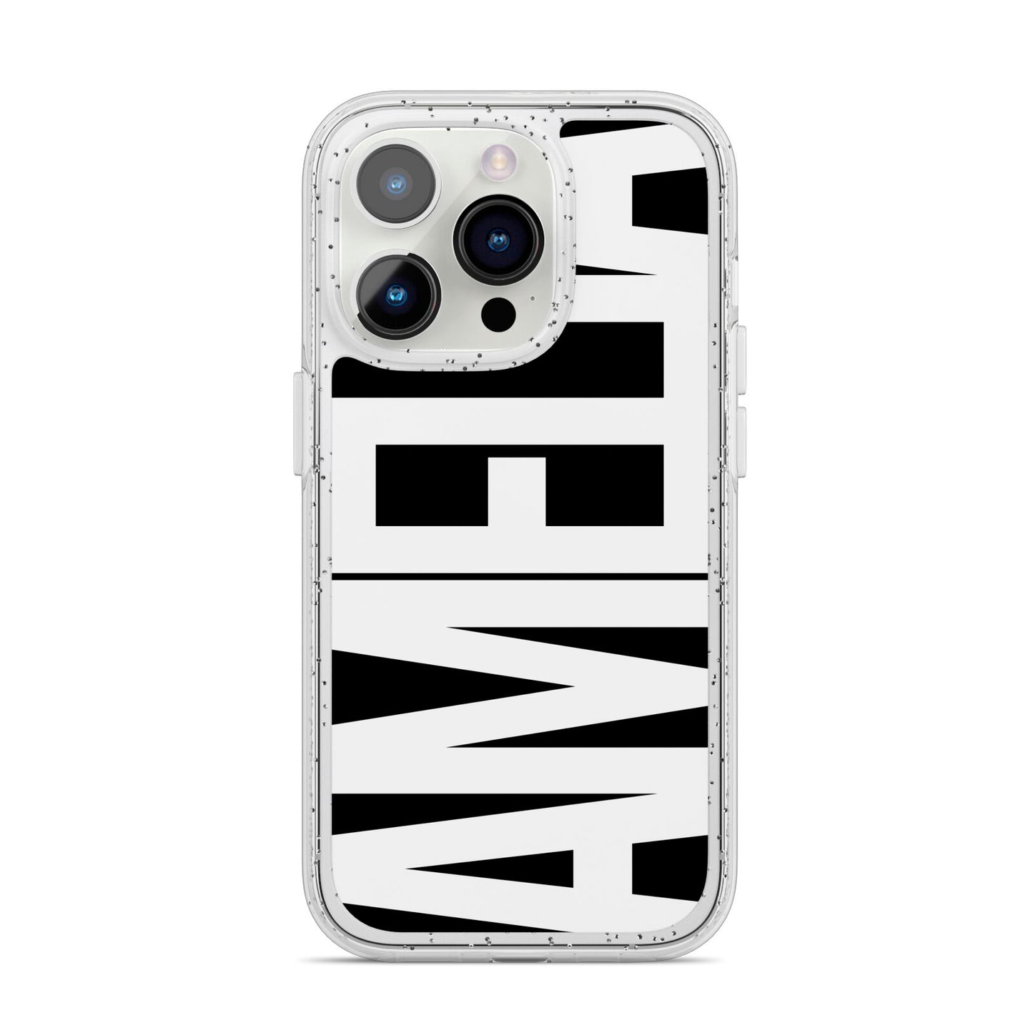 Black with Bold White Name iPhone 14 Pro Glitter Tough Case Silver