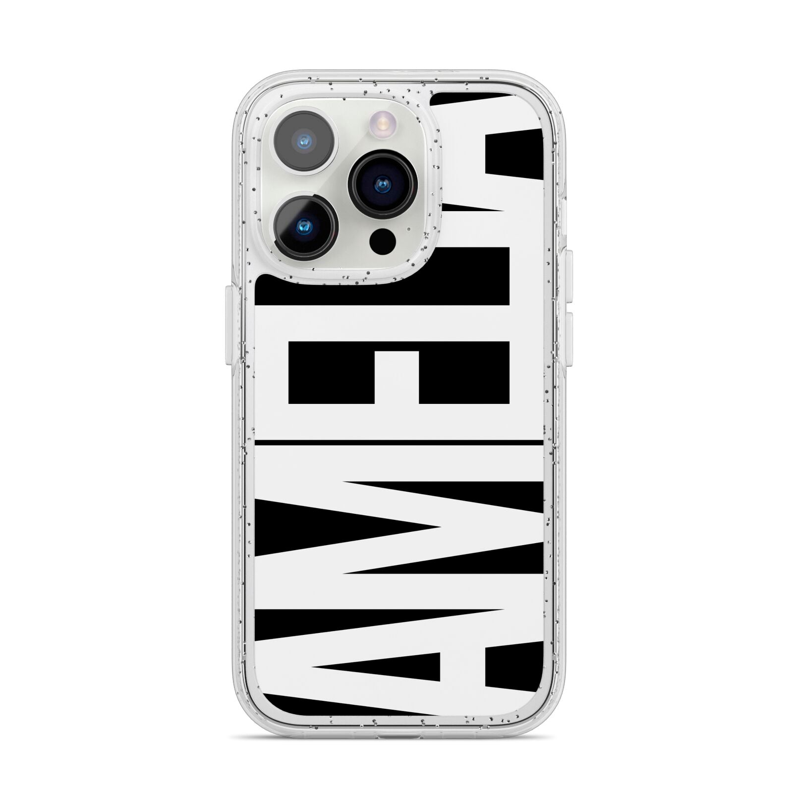 Black with Bold White Name iPhone 14 Pro Glitter Tough Case Silver