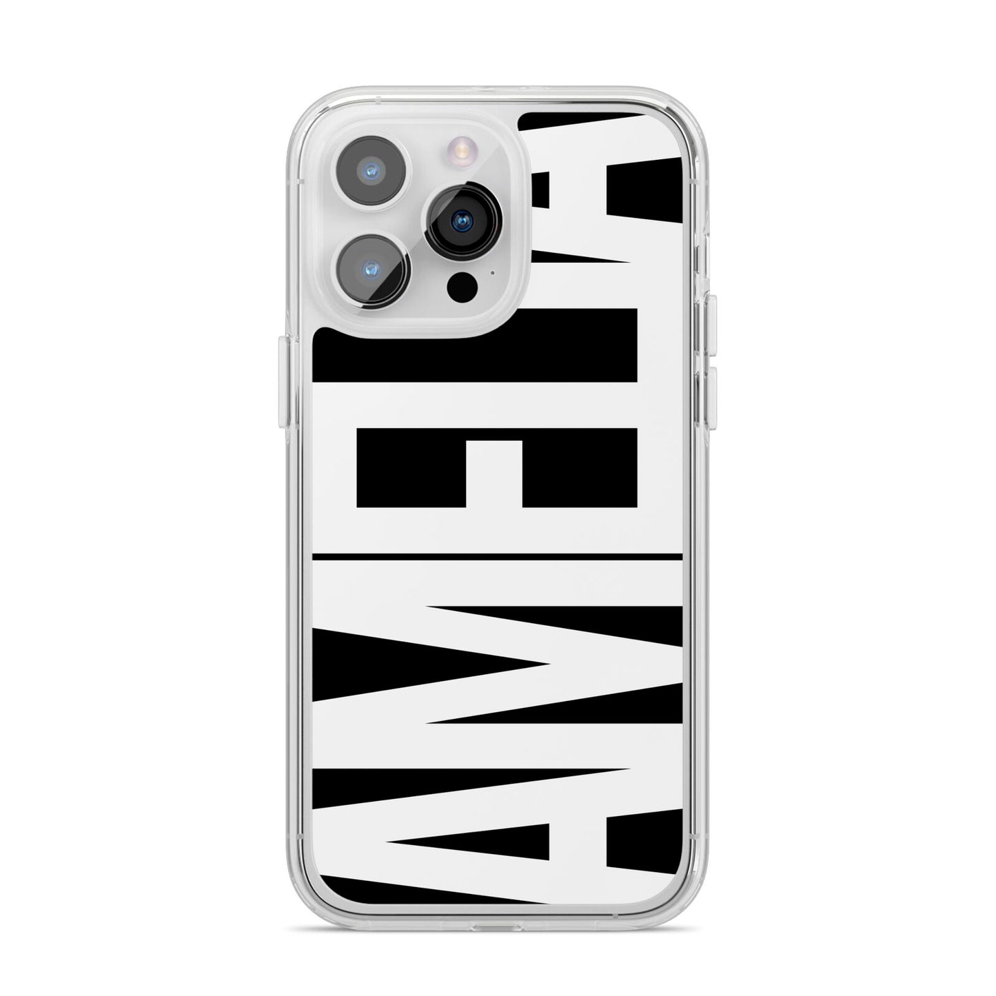Black with Bold White Name iPhone 14 Pro Max Clear Tough Case Silver