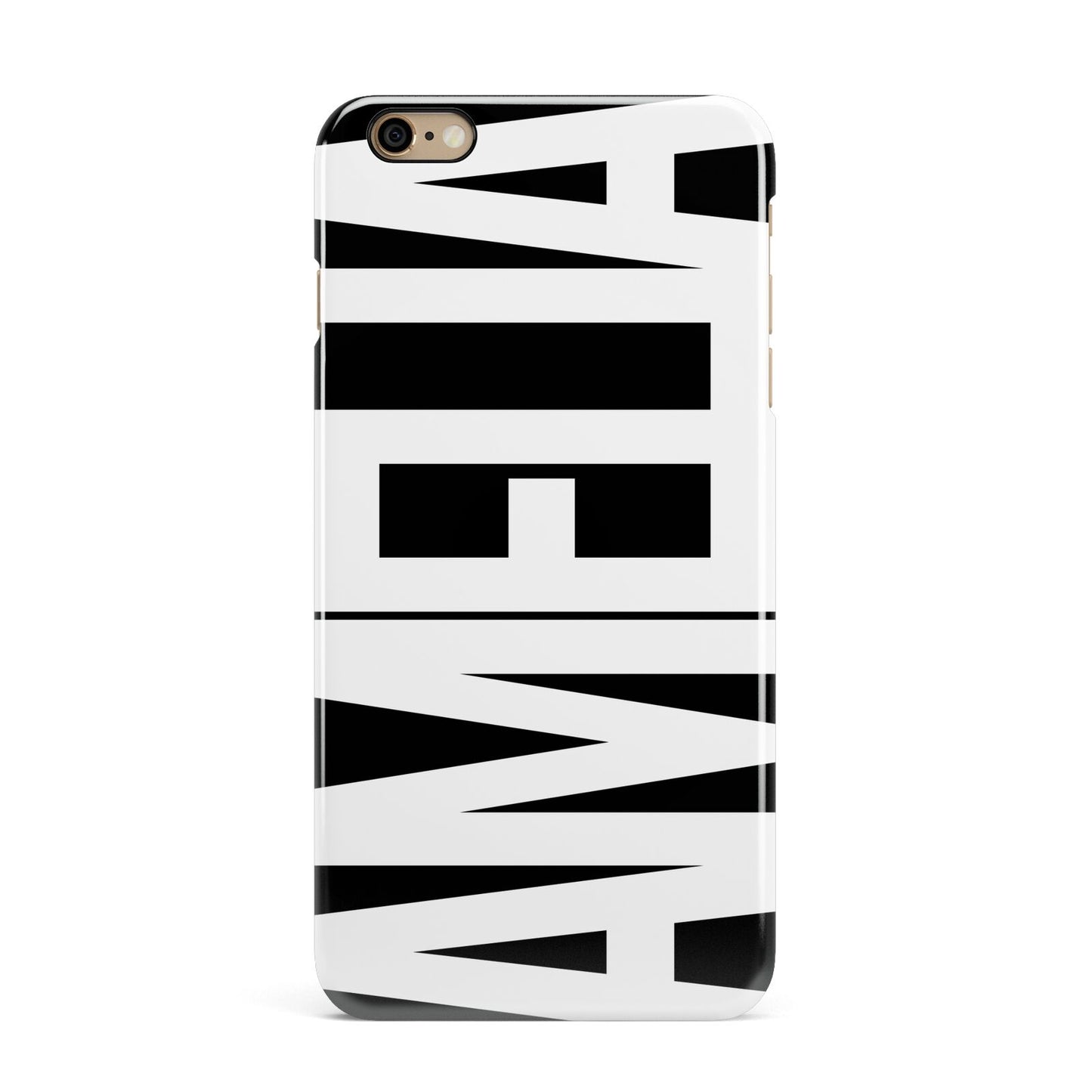 Black with Bold White Name iPhone 6 Plus 3D Snap Case on Gold Phone