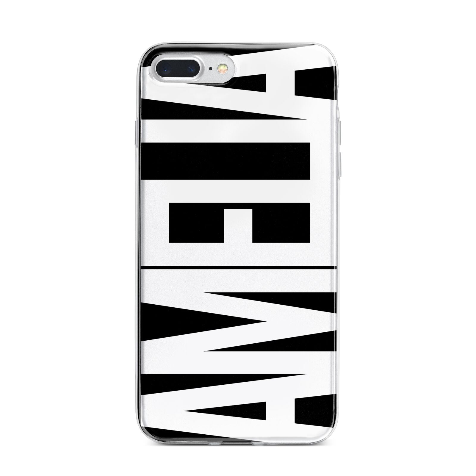 Black with Bold White Name iPhone 7 Plus Bumper Case on Silver iPhone
