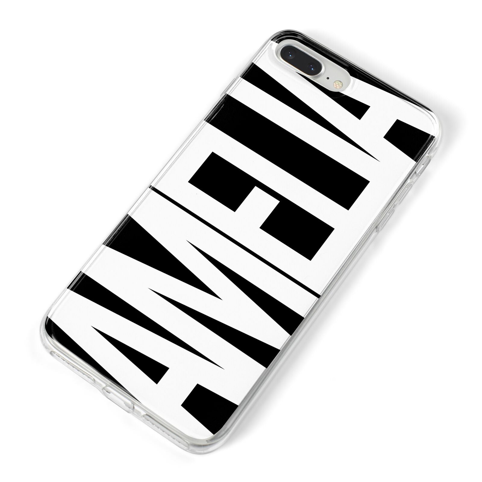 Black with Bold White Name iPhone 8 Plus Bumper Case on Silver iPhone Alternative Image
