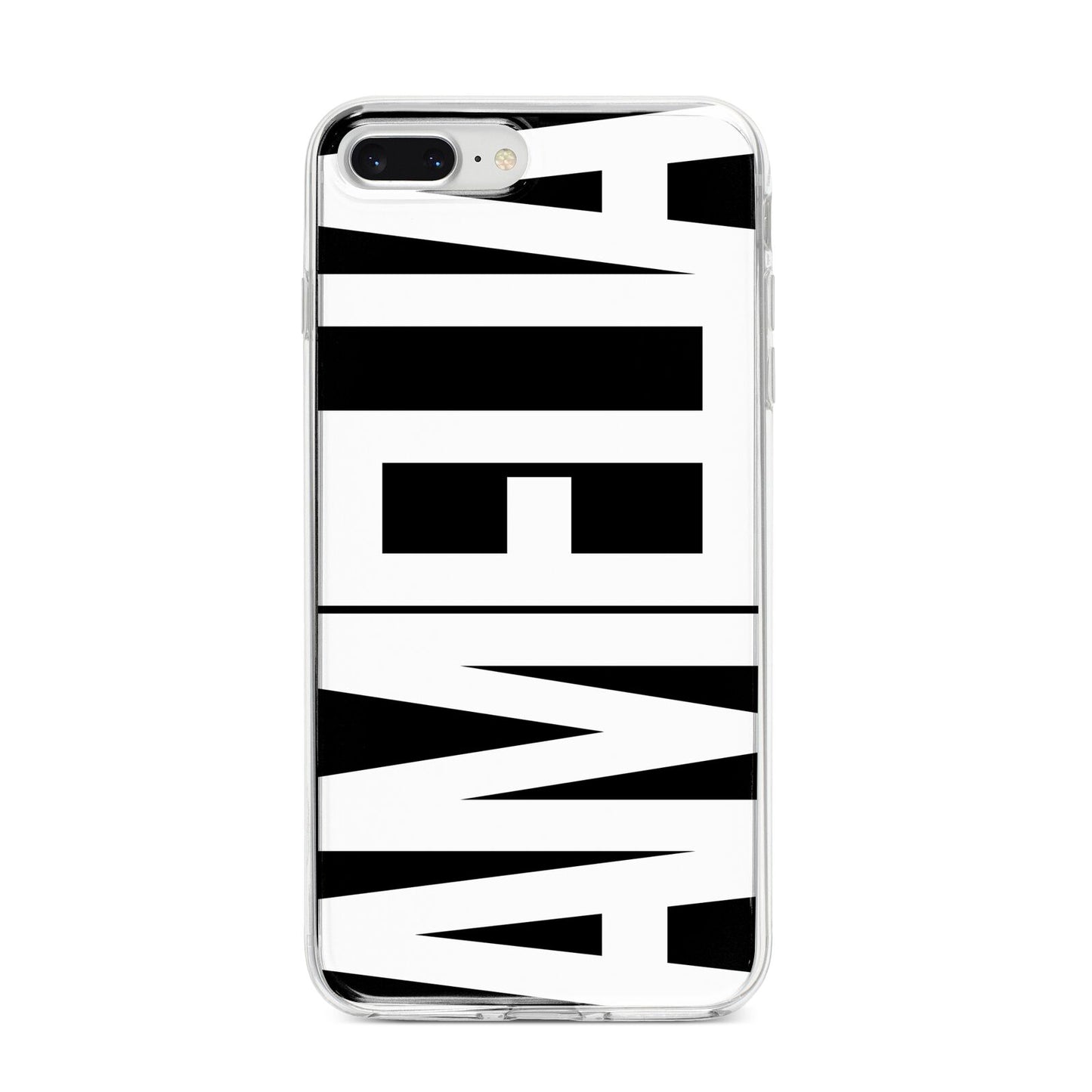 Black with Bold White Name iPhone 8 Plus Bumper Case on Silver iPhone