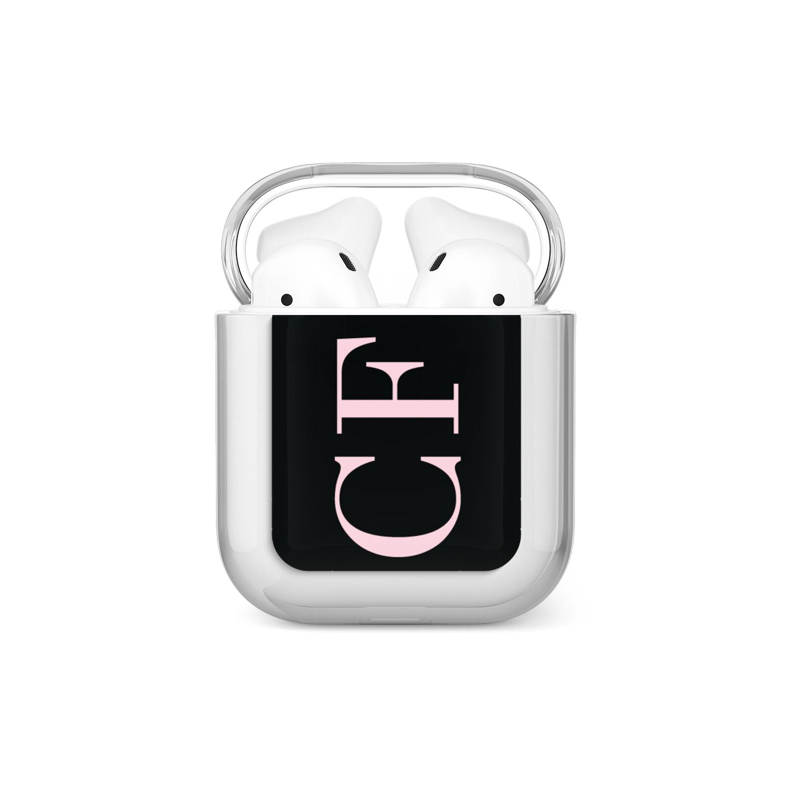 Black with Large Pink Initials Personalised AirPods Case