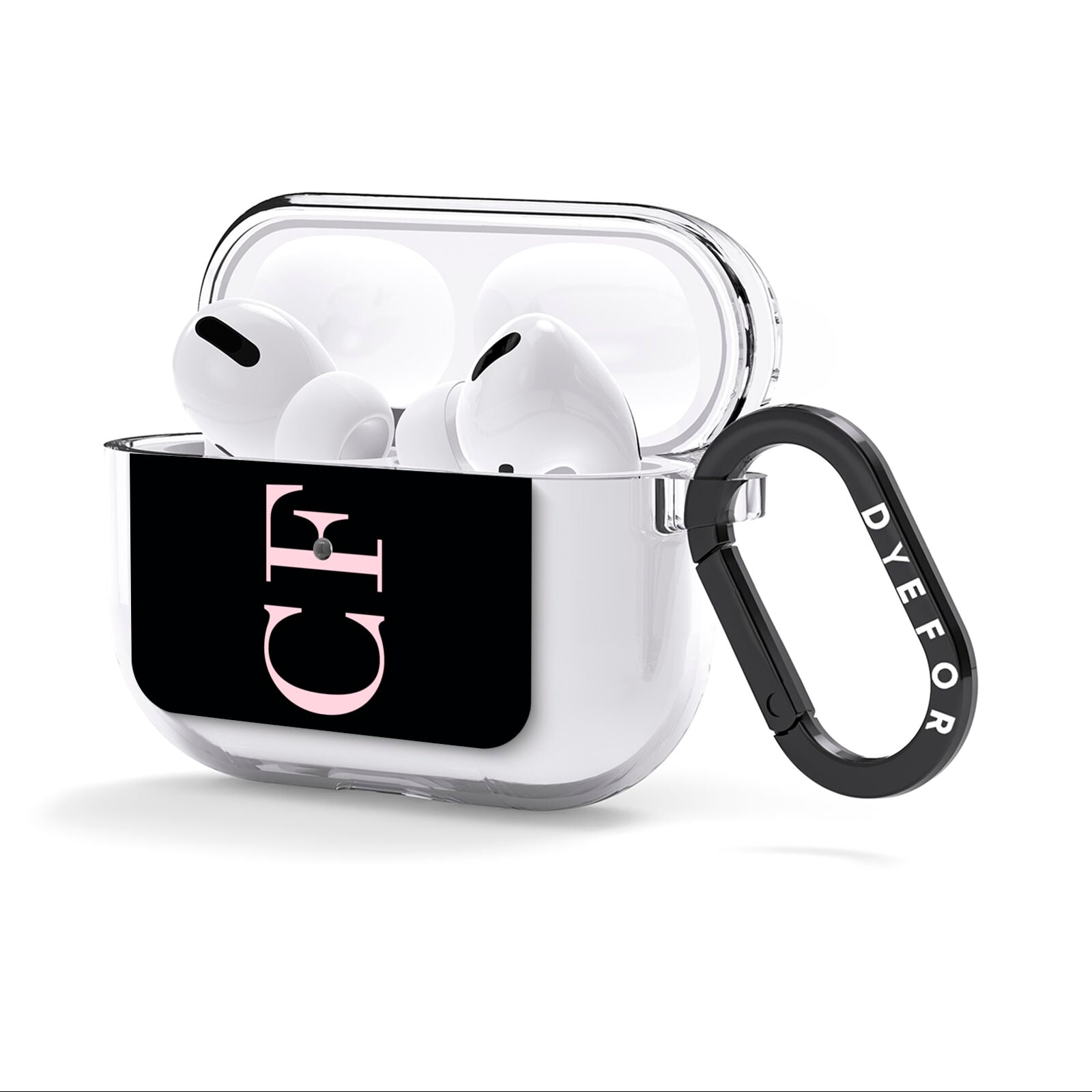 Black with Large Pink Initials Personalised AirPods Clear Case 3rd Gen Side Image