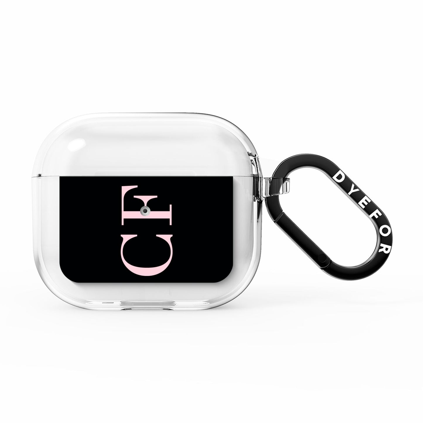 Black with Large Pink Initials Personalised AirPods Clear Case 3rd Gen