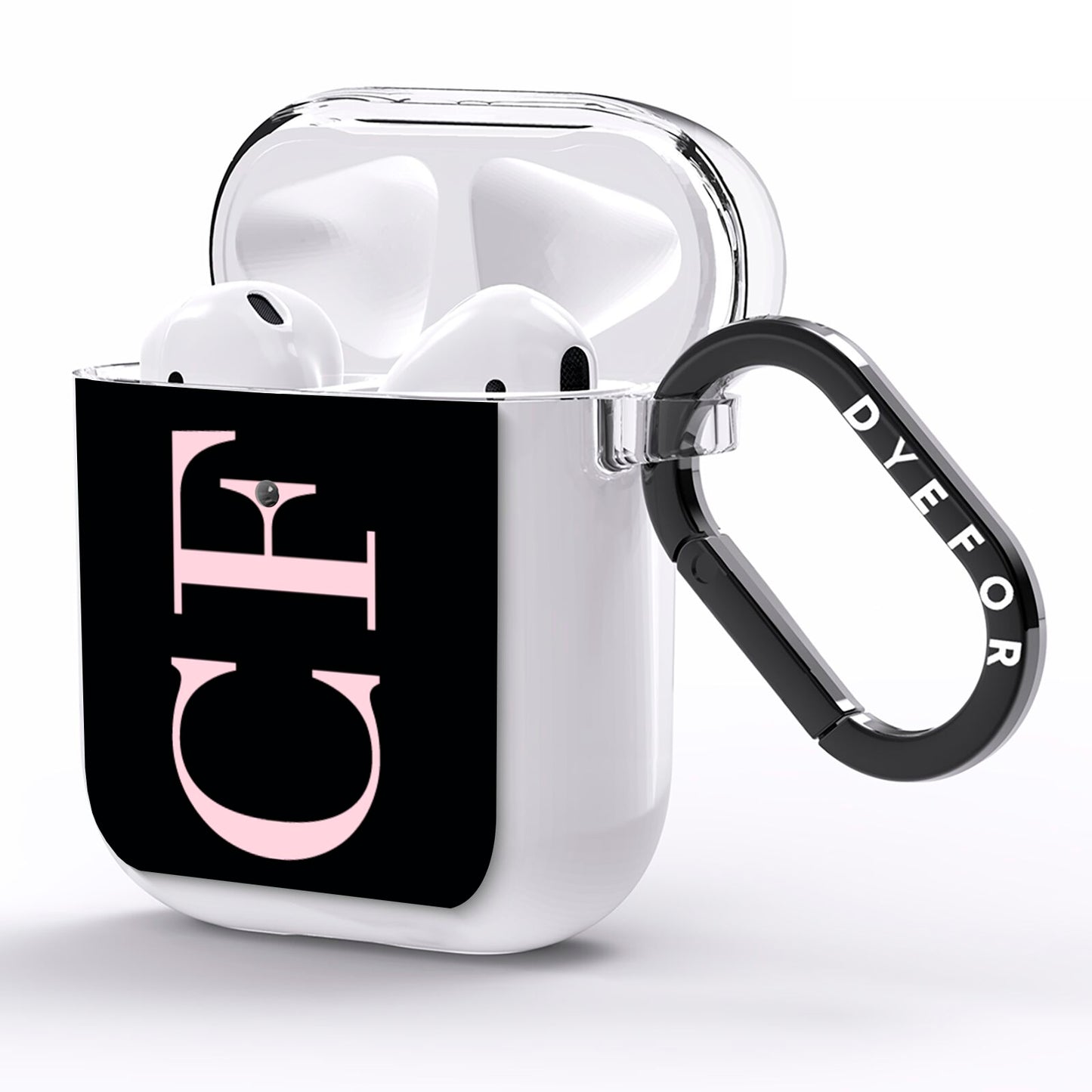 Black with Large Pink Initials Personalised AirPods Clear Case Side Image