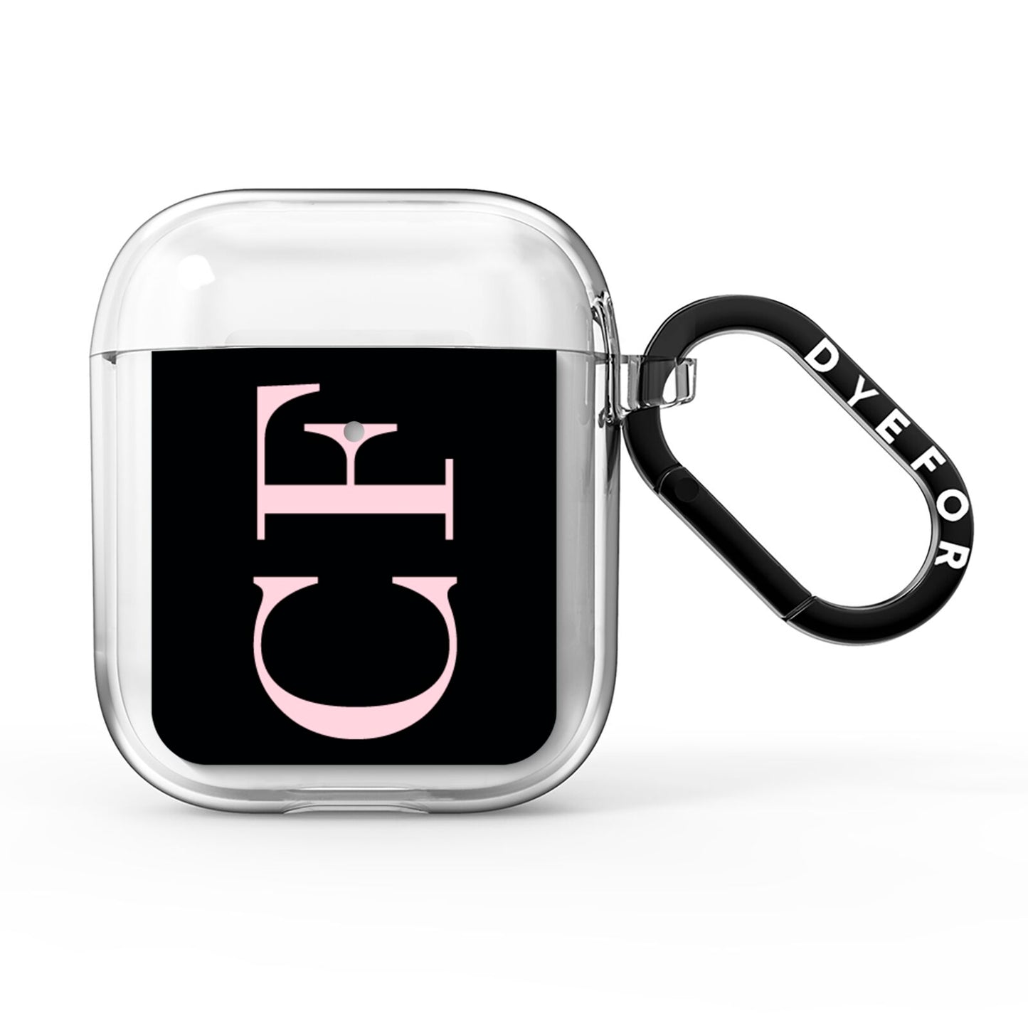 Black with Large Pink Initials Personalised AirPods Clear Case