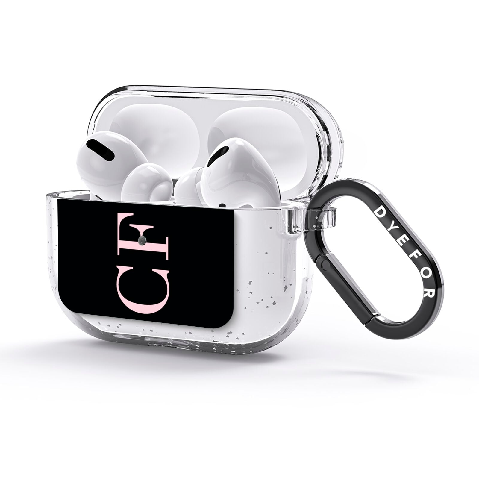 Black with Large Pink Initials Personalised AirPods Glitter Case 3rd Gen Side Image