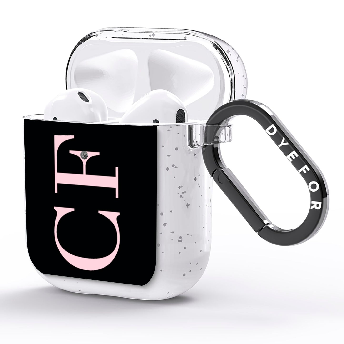 Black with Large Pink Initials Personalised AirPods Glitter Case Side Image