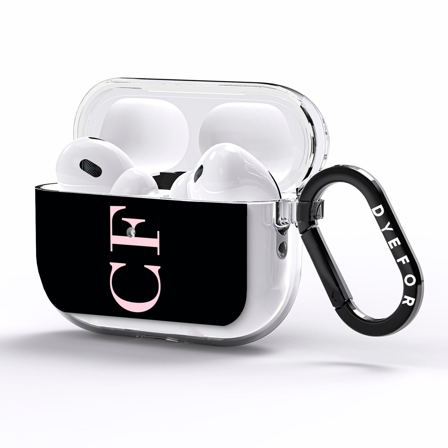 Black with Large Pink Initials Personalised AirPods Pro Clear Case Side Image