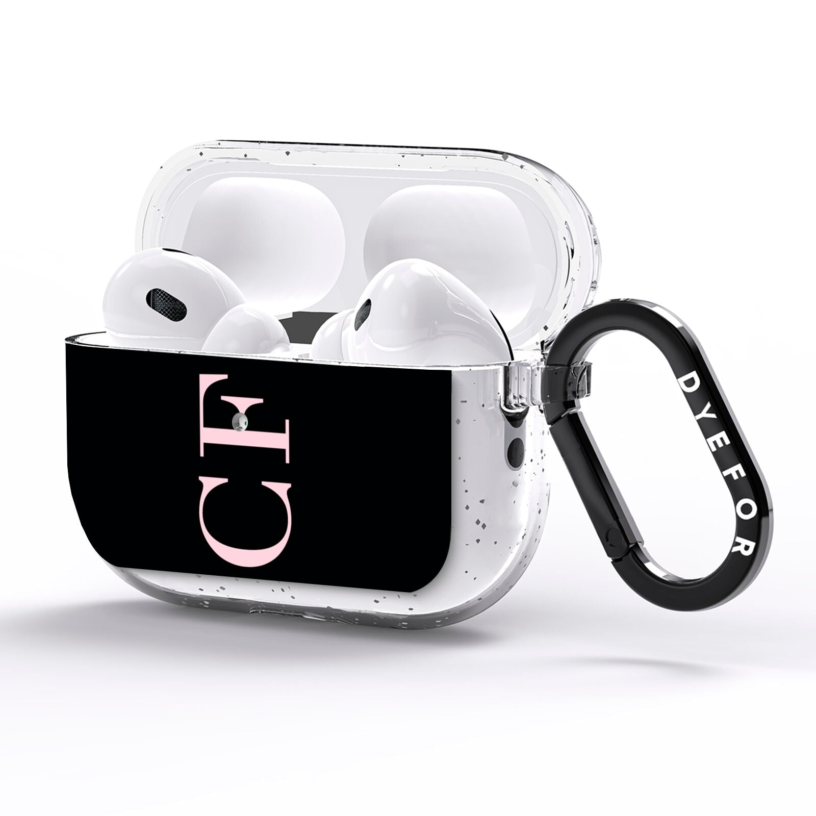 Black with Large Pink Initials Personalised AirPods Pro Glitter Case Side Image