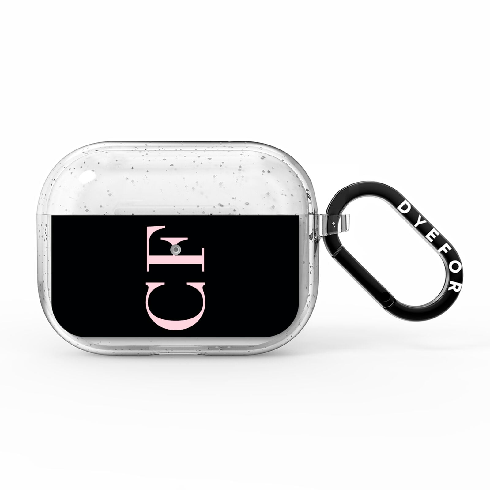Black with Large Pink Initials Personalised AirPods Pro Glitter Case
