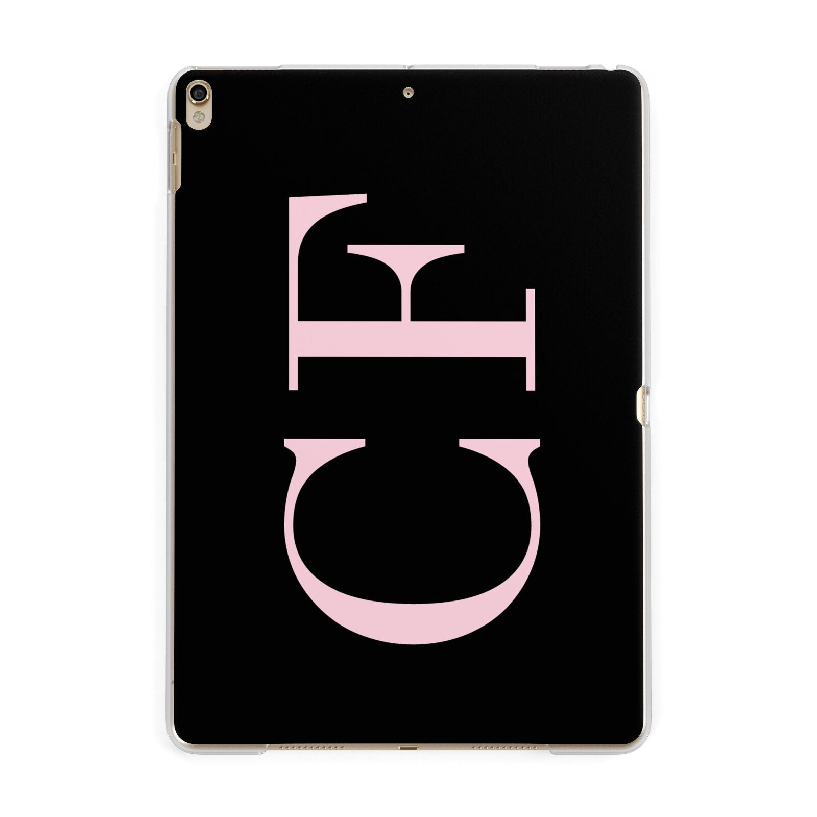 Black with Large Pink Initials Personalised Apple iPad Gold Case