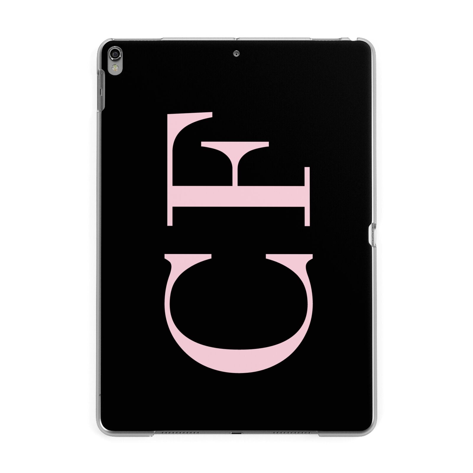 Black with Large Pink Initials Personalised Apple iPad Grey Case
