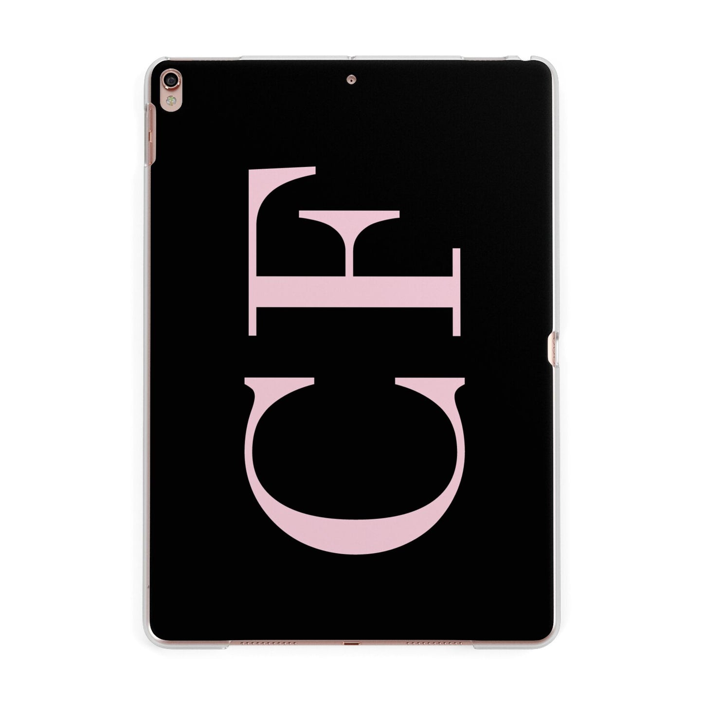 Black with Large Pink Initials Personalised Apple iPad Rose Gold Case