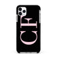 Black with Large Pink Initials Personalised Apple iPhone 11 Pro Max in Silver with Black Impact Case