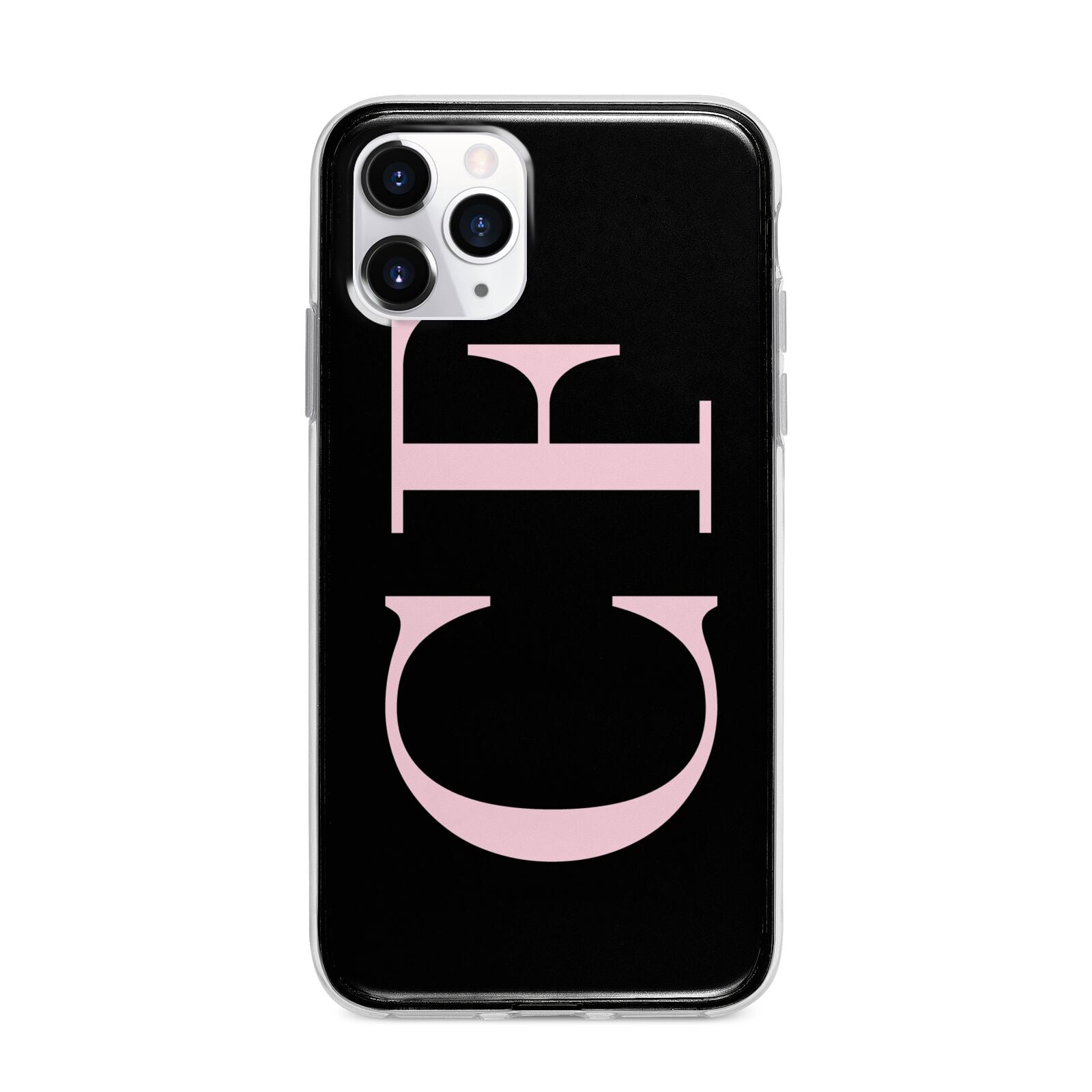 Black with Large Pink Initials Personalised Apple iPhone 11 Pro Max in Silver with Bumper Case