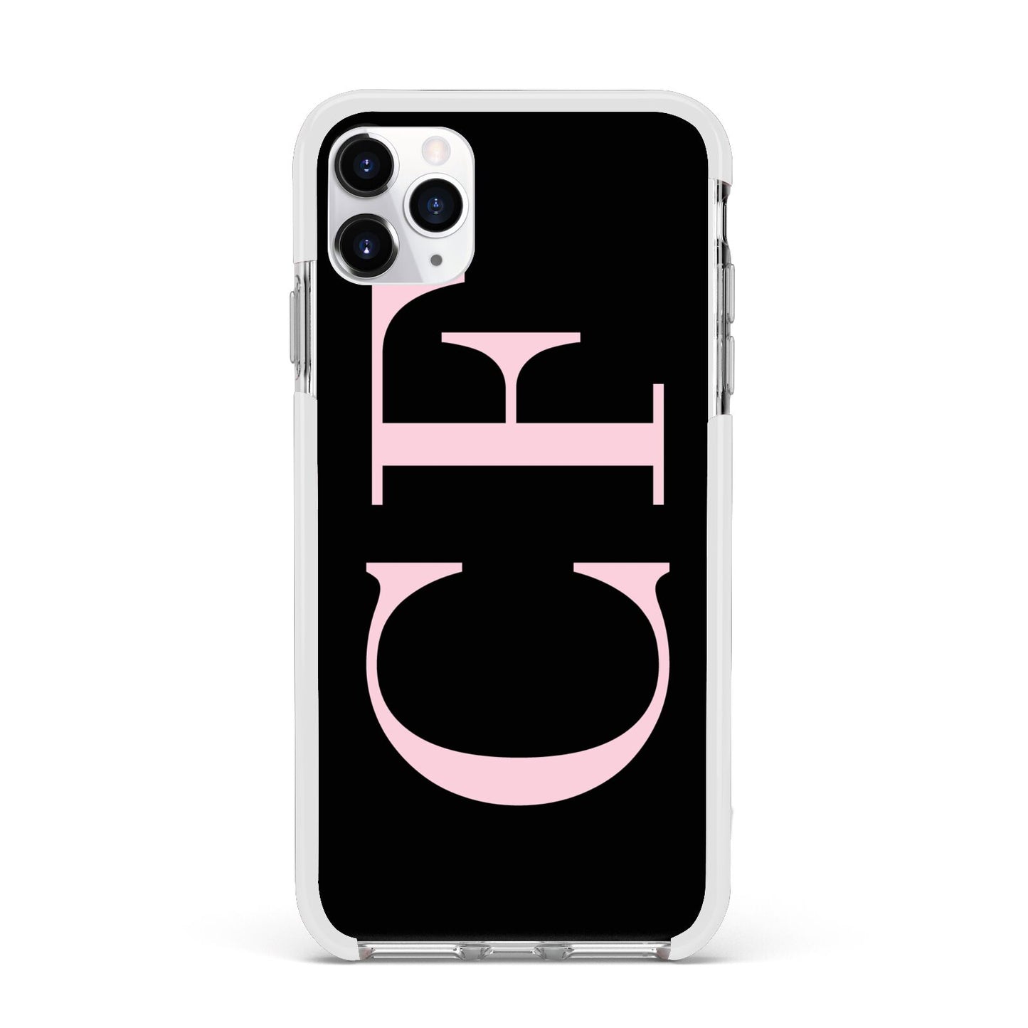 Black with Large Pink Initials Personalised Apple iPhone 11 Pro Max in Silver with White Impact Case