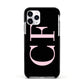 Black with Large Pink Initials Personalised Apple iPhone 11 Pro in Silver with Black Impact Case