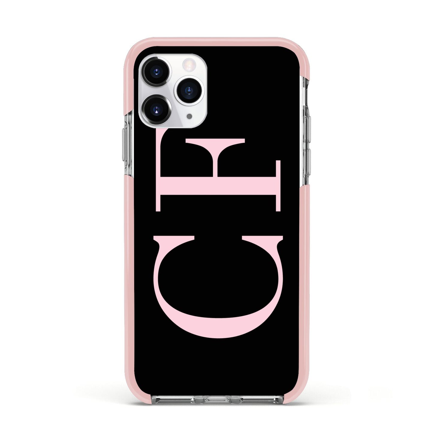 Black with Large Pink Initials Personalised Apple iPhone 11 Pro in Silver with Pink Impact Case