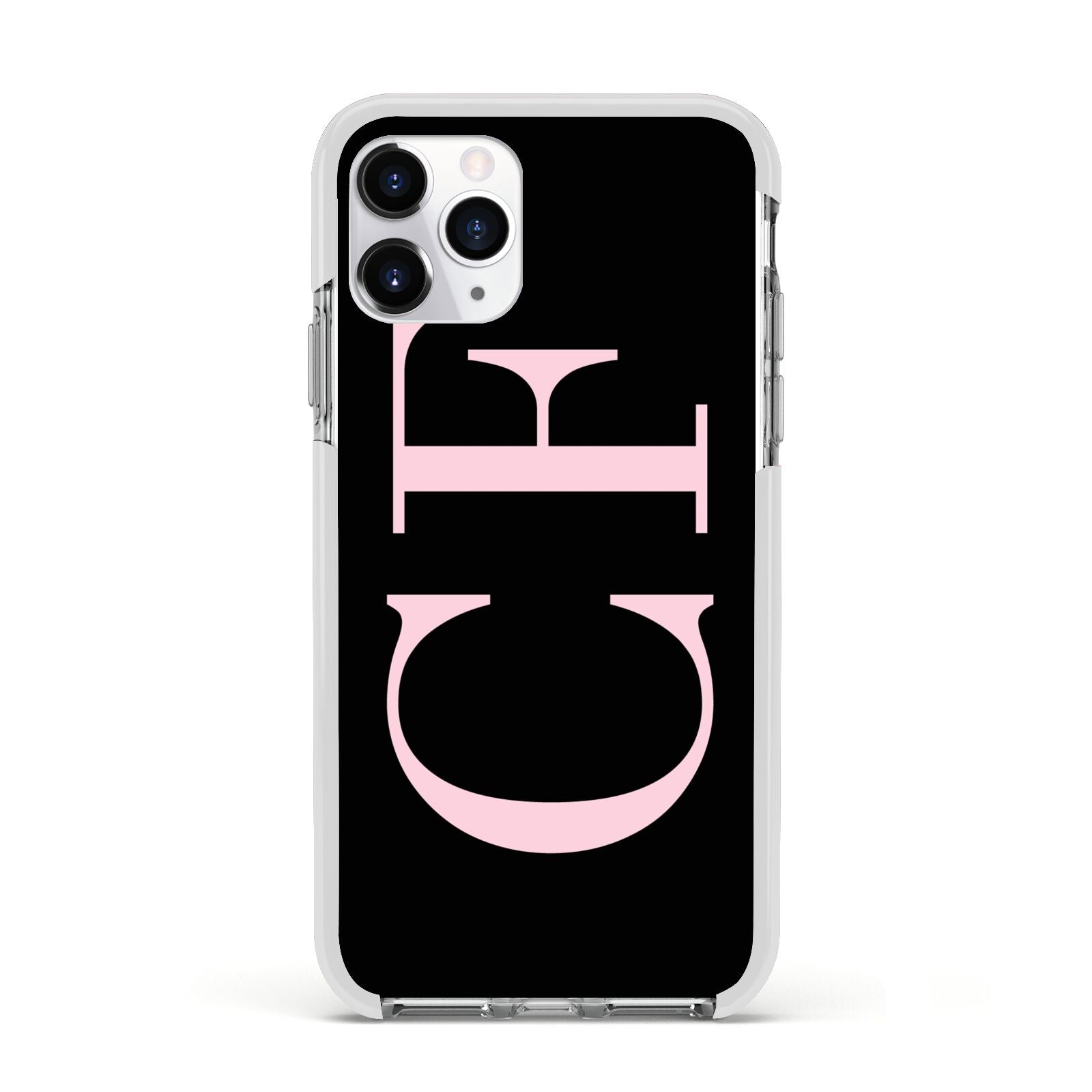 Black with Large Pink Initials Personalised Apple iPhone 11 Pro in Silver with White Impact Case