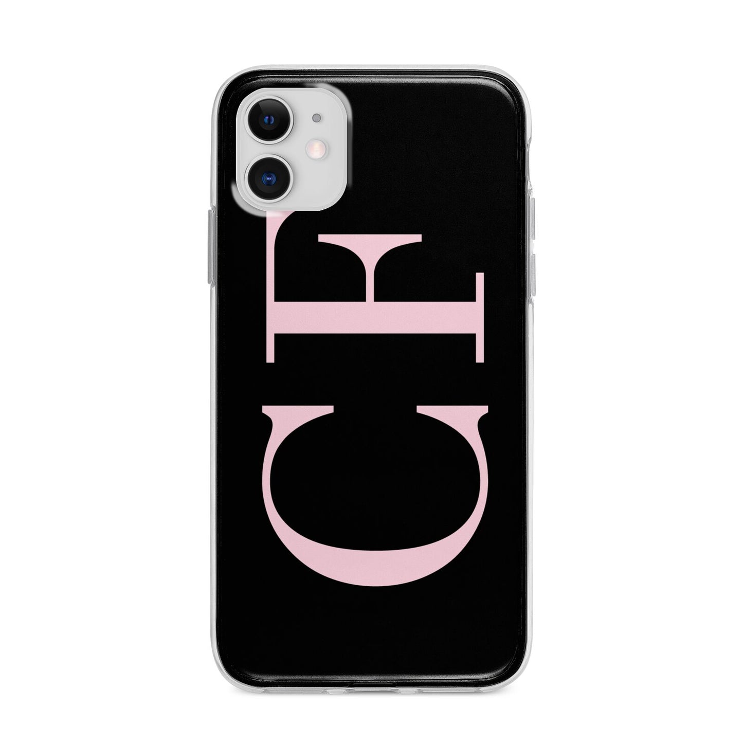 Black with Large Pink Initials Personalised Apple iPhone 11 in White with Bumper Case
