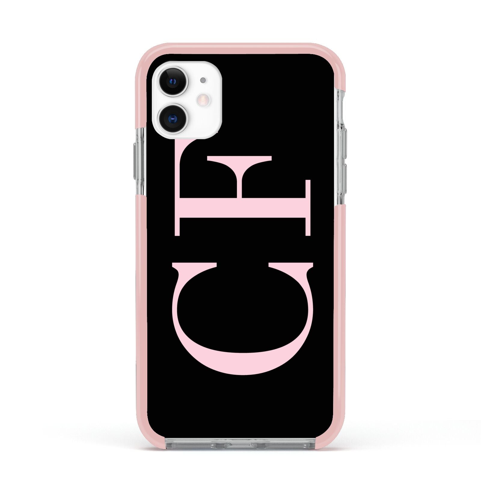 Black with Large Pink Initials Personalised Apple iPhone 11 in White with Pink Impact Case