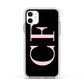 Black with Large Pink Initials Personalised Apple iPhone 11 in White with White Impact Case