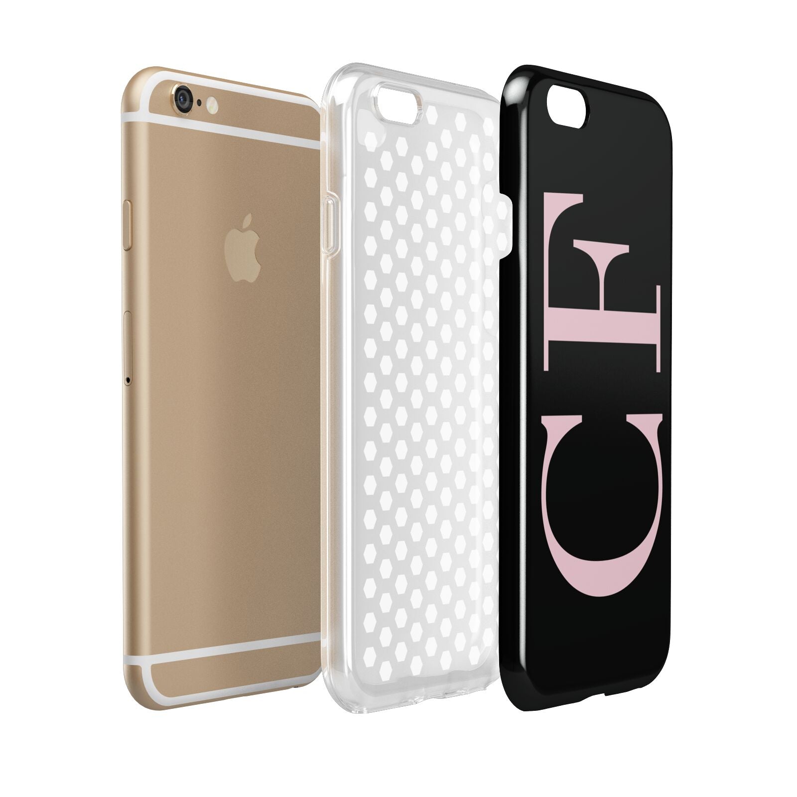 Black with Large Pink Initials Personalised Apple iPhone 6 3D Tough Case Expanded view