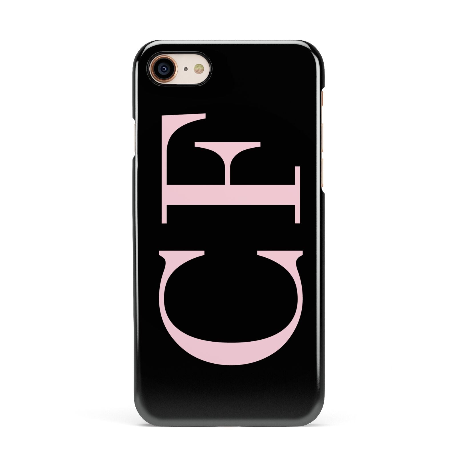 Black with Large Pink Initials Personalised Apple iPhone 7 8 3D Snap Case