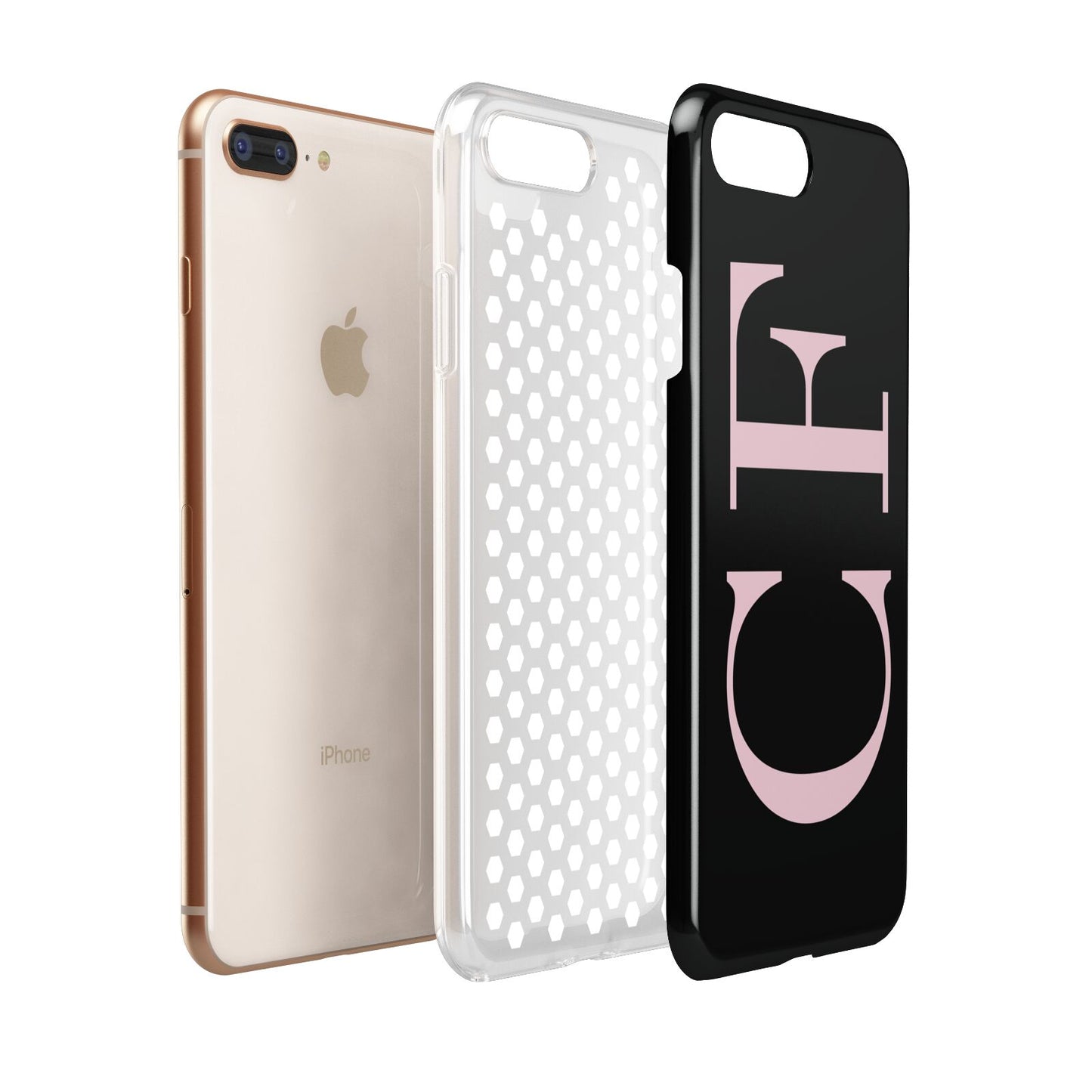 Black with Large Pink Initials Personalised Apple iPhone 7 8 Plus 3D Tough Case Expanded View