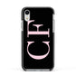 Black with Large Pink Initials Personalised Apple iPhone XR Impact Case Black Edge on Silver Phone